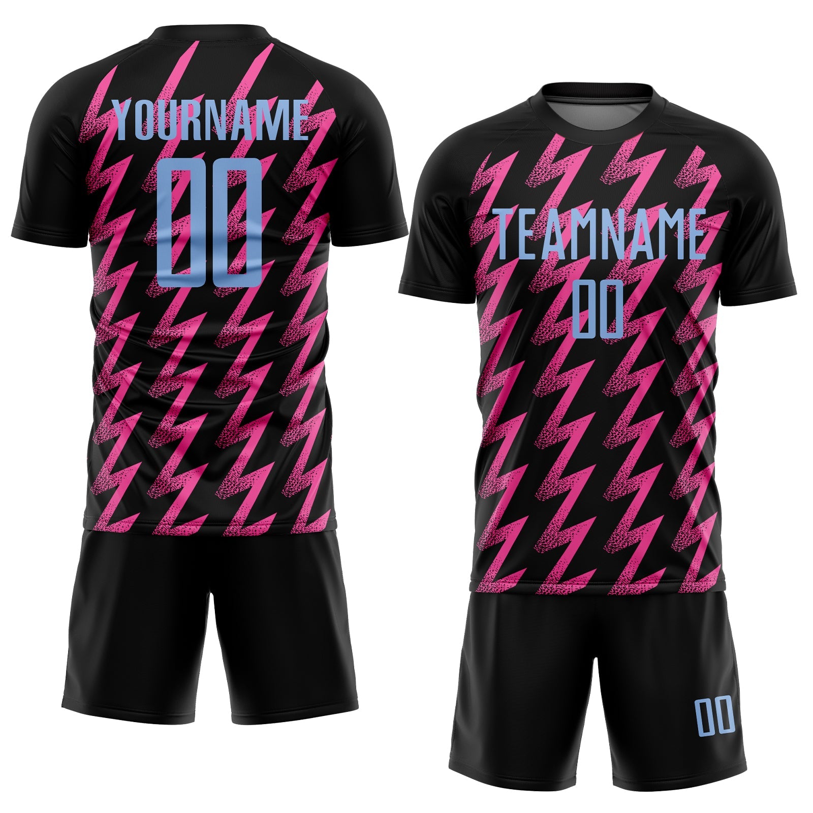 Custom Black Light Blue-Pink Zigzag Shape Sublimation Soccer Uniform Jersey view 2