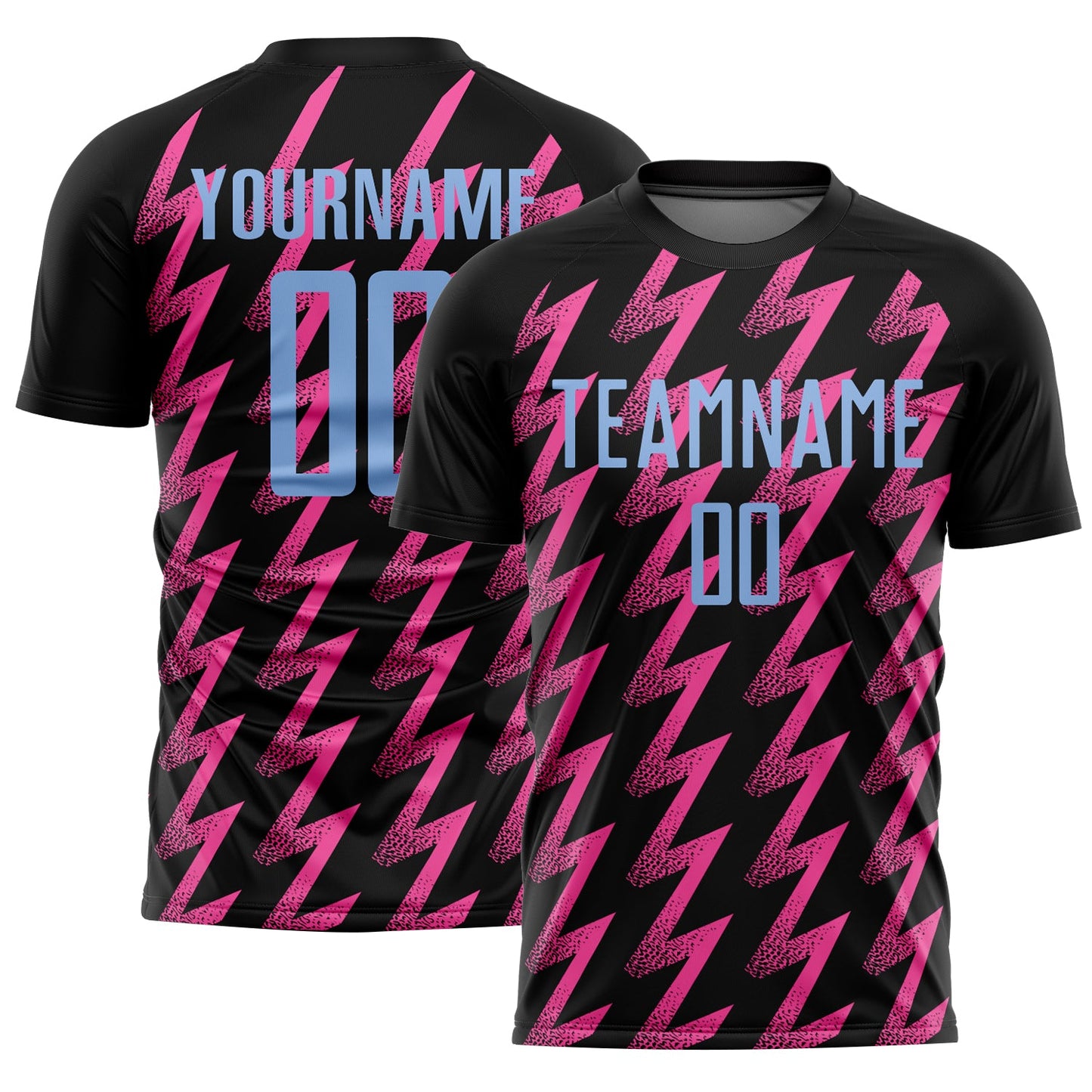 Custom Black Light Blue-Pink Zigzag Shape Sublimation Soccer Uniform Jersey - Main View
