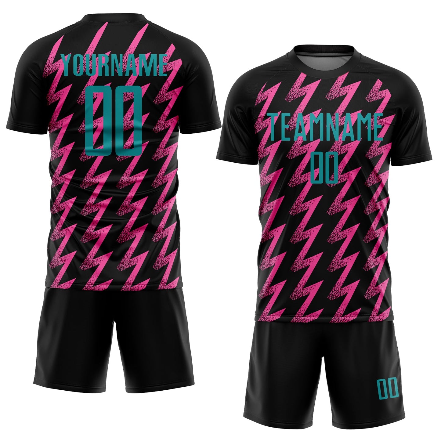 Custom Black Teal-Pink Zigzag Shape Sublimation Soccer Uniform Jersey view 2