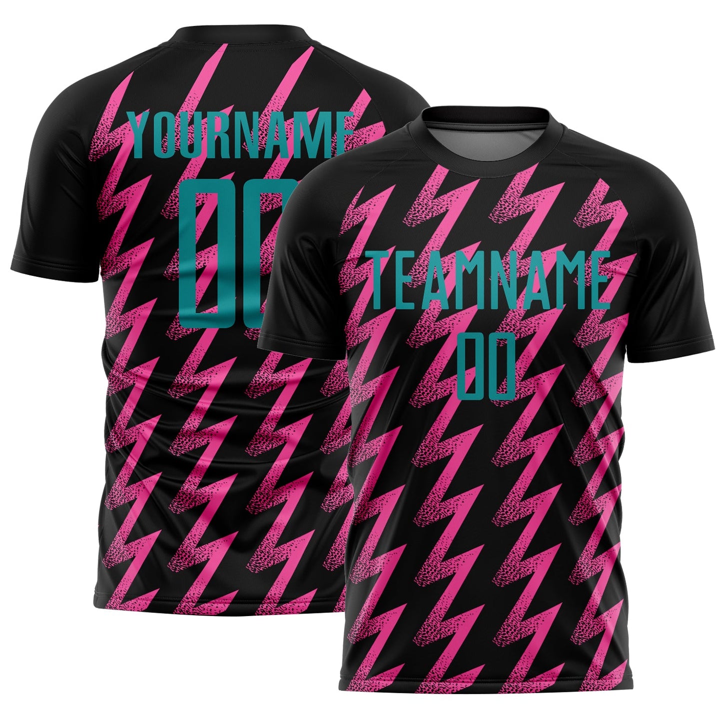 Custom Black Teal-Pink Zigzag Shape Sublimation Soccer Uniform Jersey - Main View
