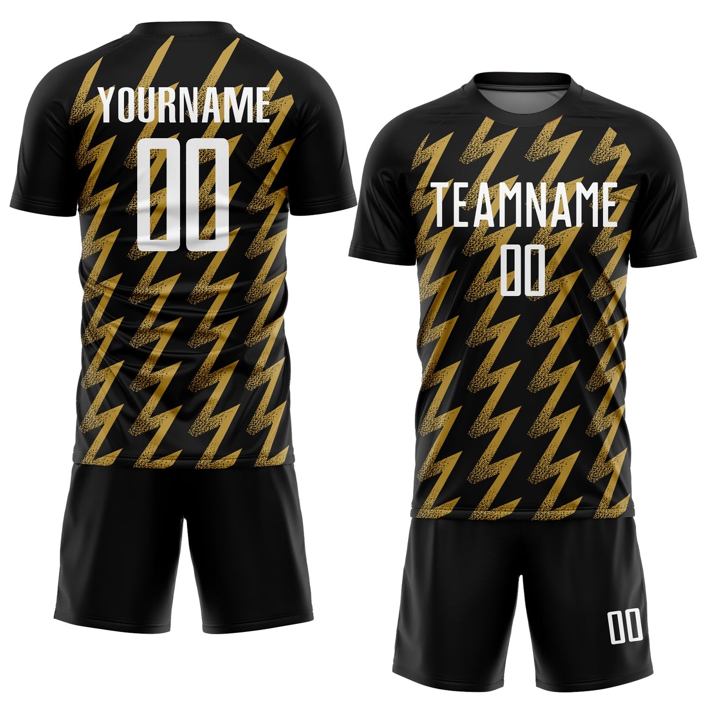 Custom Black White-Old Gold Zigzag Shape Sublimation Soccer Uniform Jersey view 2
