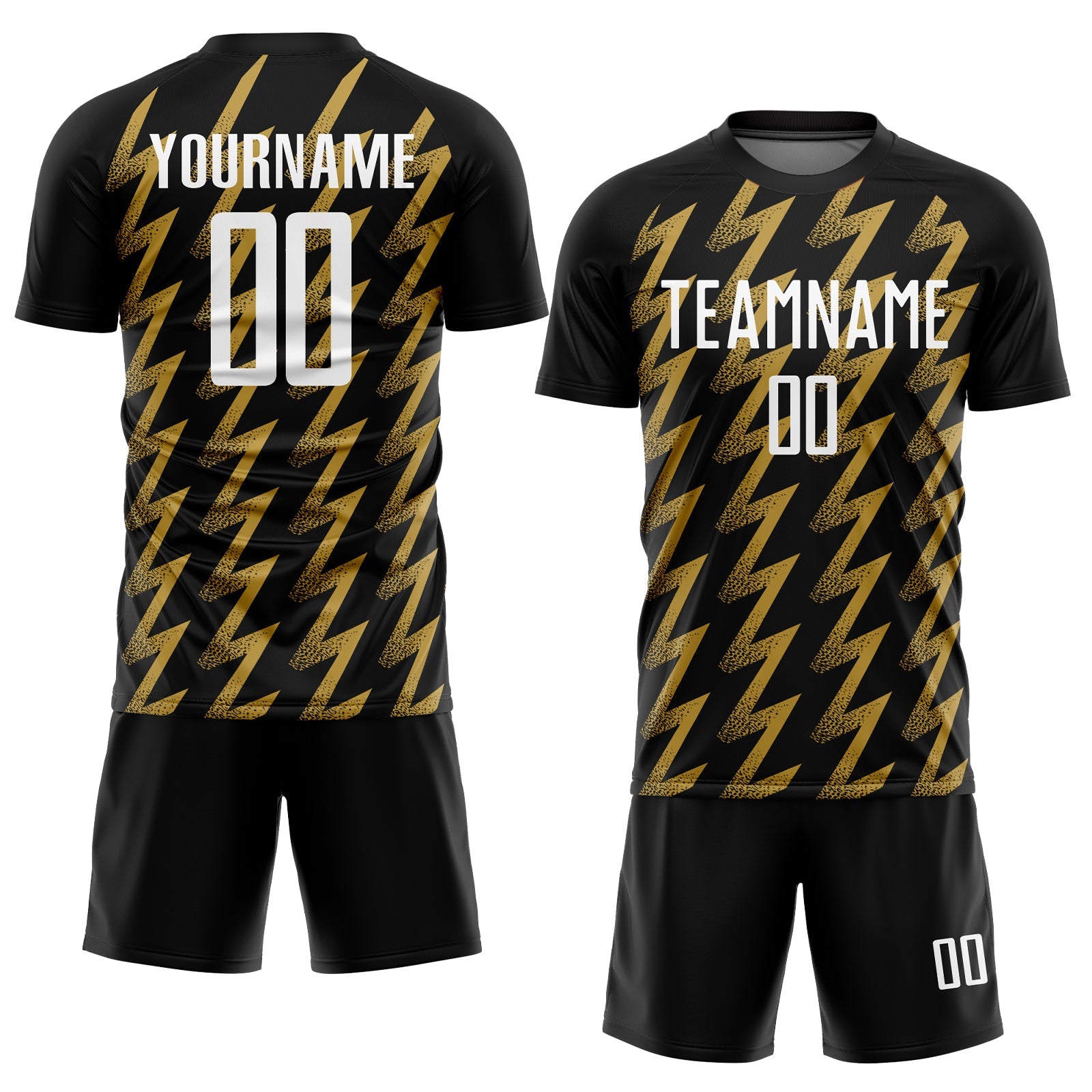 Custom Black White-Old Gold Zigzag Shape Sublimation Soccer Uniform Jersey view 2