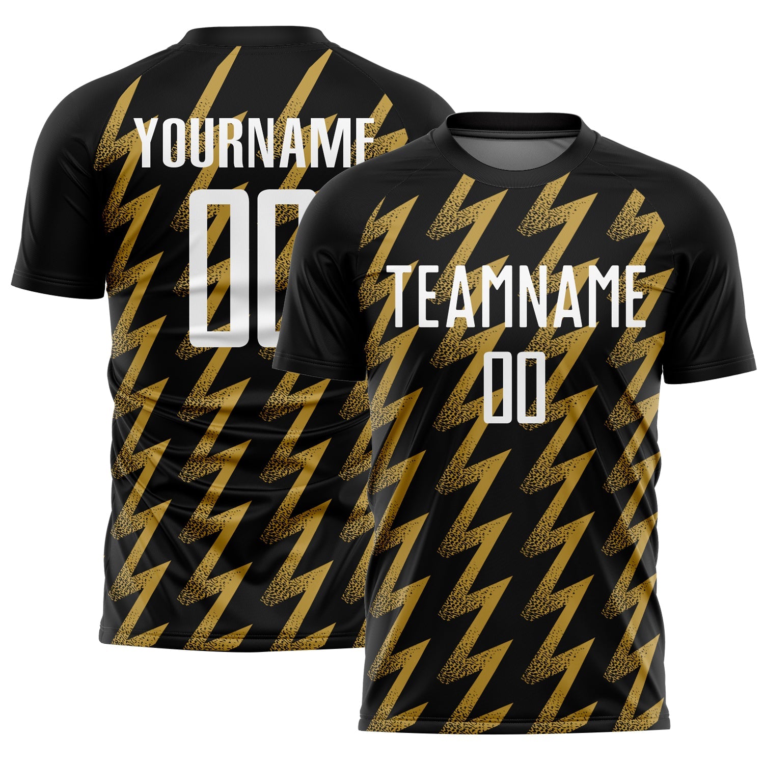 Custom Black White-Old Gold Zigzag Shape Sublimation Soccer Uniform Jersey - Main View