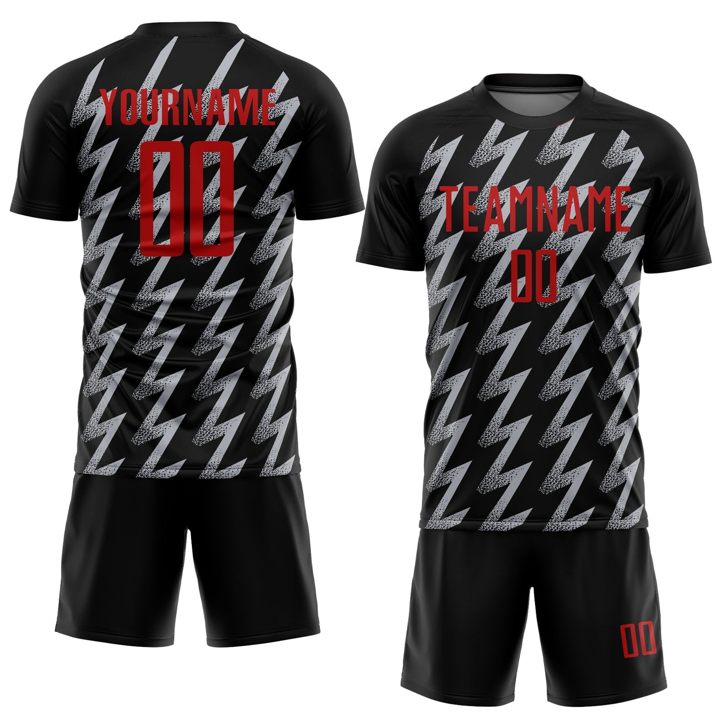 Custom Black Red-Gray Zigzag Shape Sublimation Soccer Uniform Jersey view 2