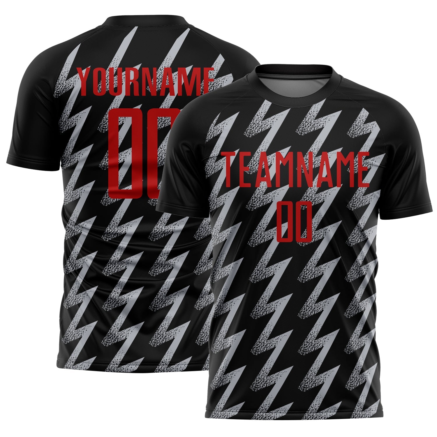 Custom Black Red-Gray Zigzag Shape Sublimation Soccer Uniform Jersey - Main View