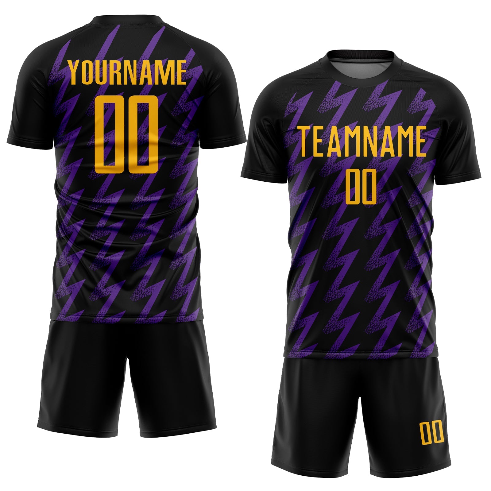 Custom Black Gold-Purple Zigzag Shape Sublimation Soccer Uniform Jersey view 2