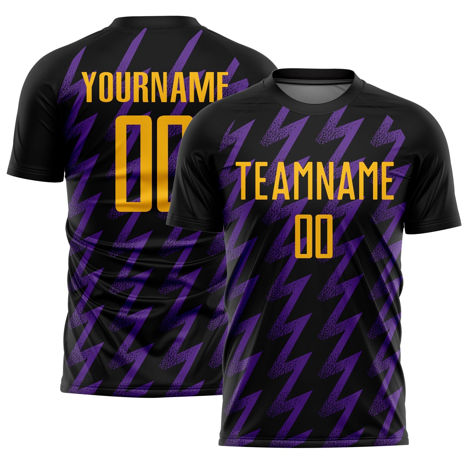 Custom Black Gold-Purple Zigzag Shape Sublimation Soccer Uniform Jersey - Main View