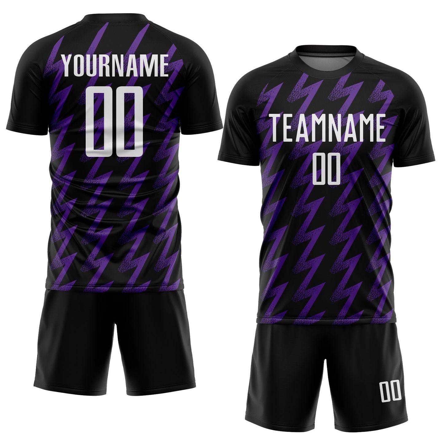 Custom Black White-Purple Zigzag Shape Sublimation Soccer Uniform Jersey view 2