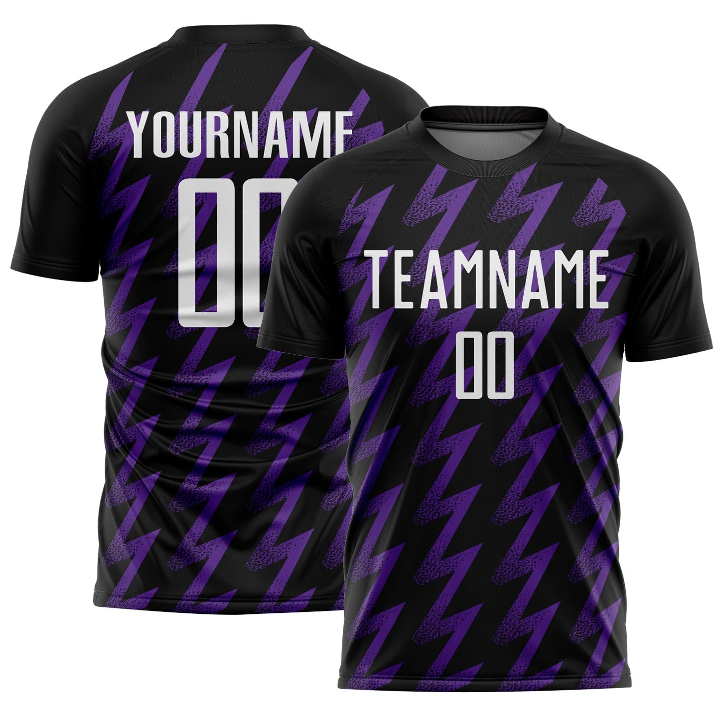 Custom Black White-Purple Zigzag Shape Sublimation Soccer Uniform Jersey - Main View