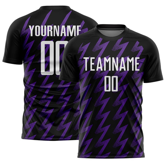 Custom Black White-Purple Zigzag Shape Sublimation Soccer Uniform Jersey - Main View