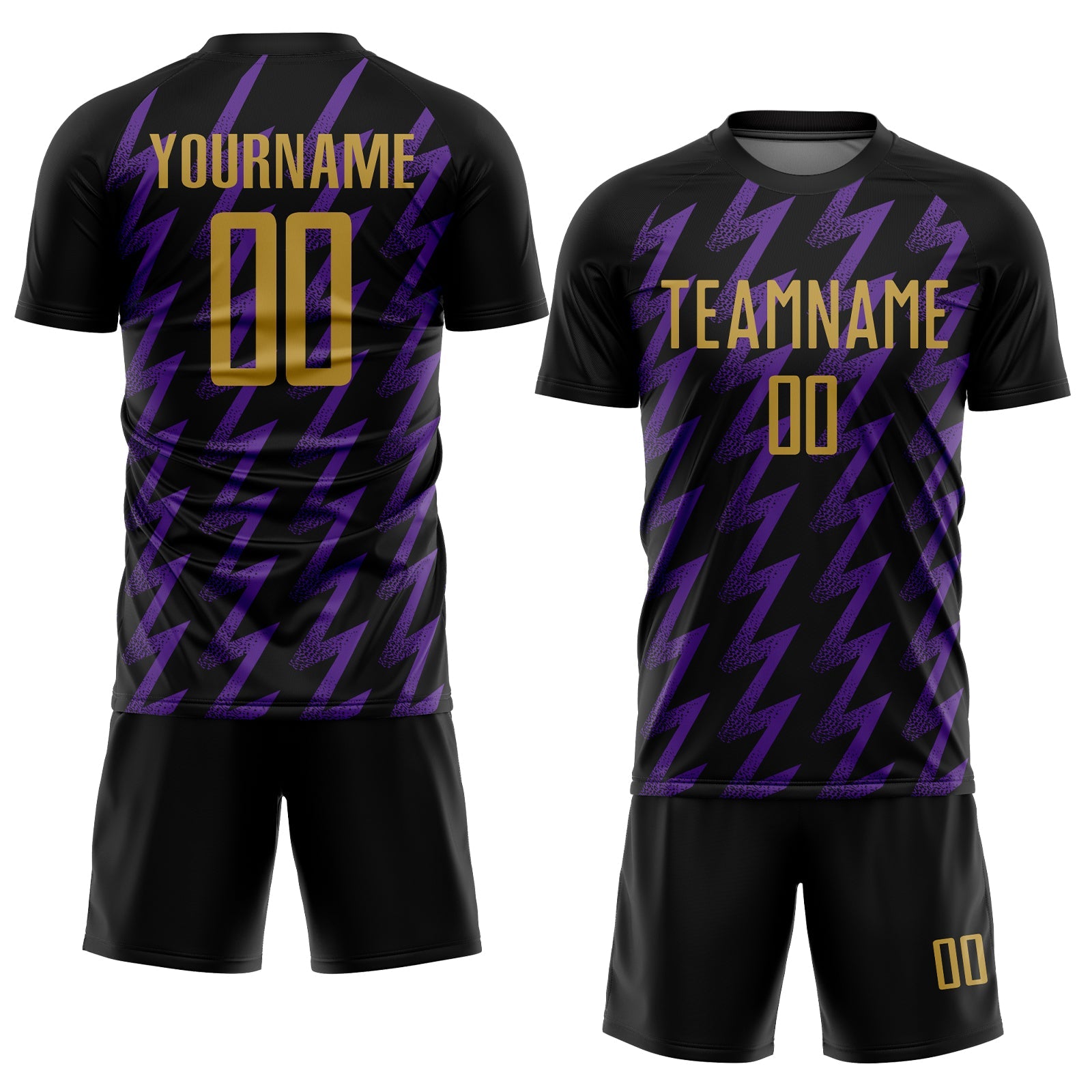 Custom Black Old Gold-Purple Zigzag Shape Sublimation Soccer Uniform Jersey view 2