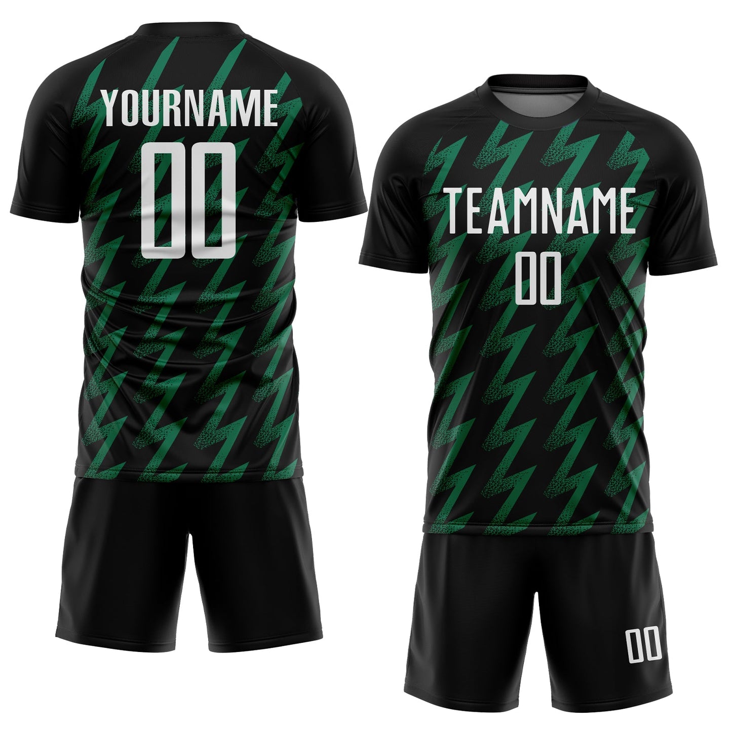 Custom Black White-Kelly Green Zigzag Shape Sublimation Soccer Uniform Jersey view 2