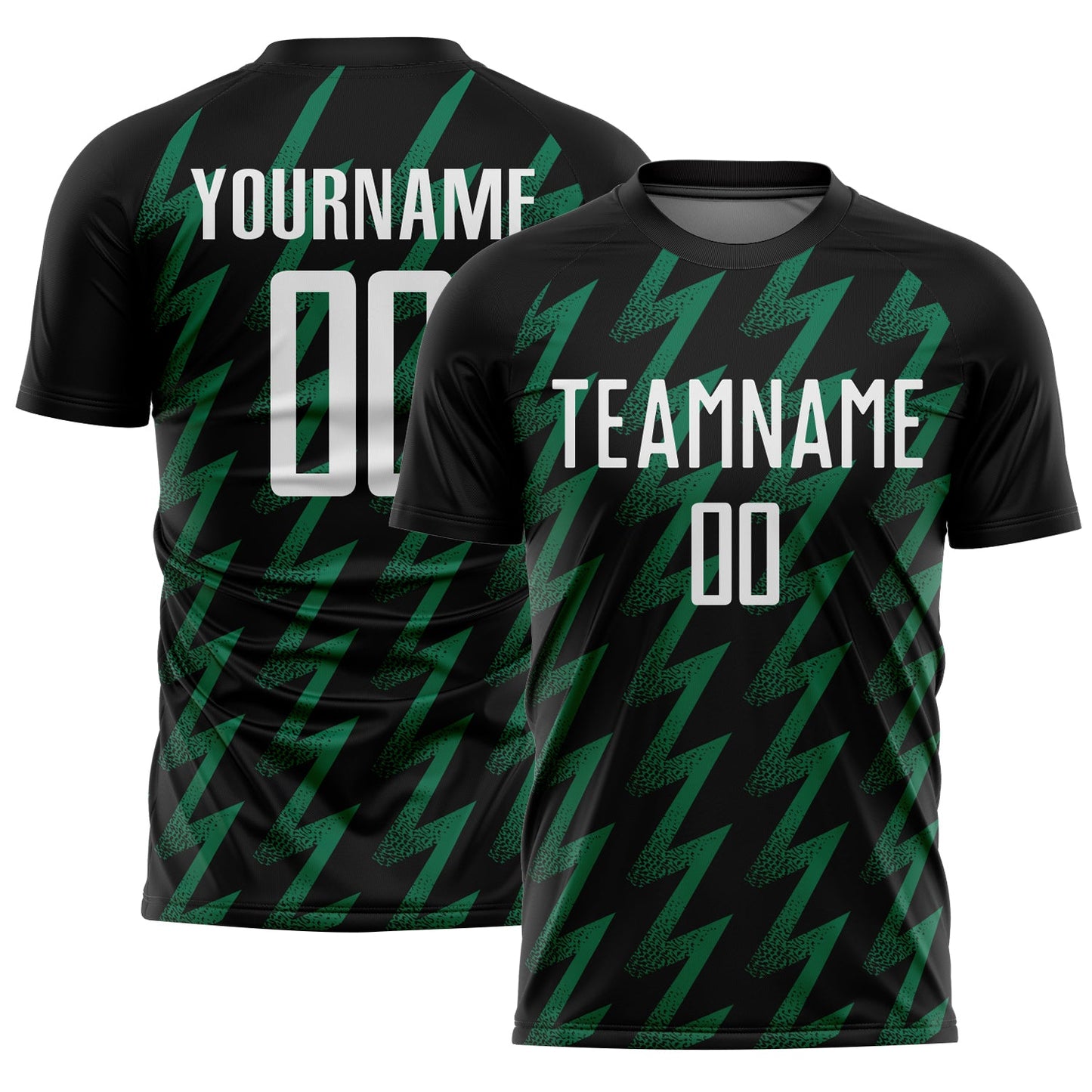 Custom Black White-Kelly Green Zigzag Shape Sublimation Soccer Uniform Jersey - Main View