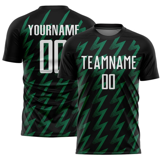 Custom Black White-Kelly Green Zigzag Shape Sublimation Soccer Uniform Jersey - Main View