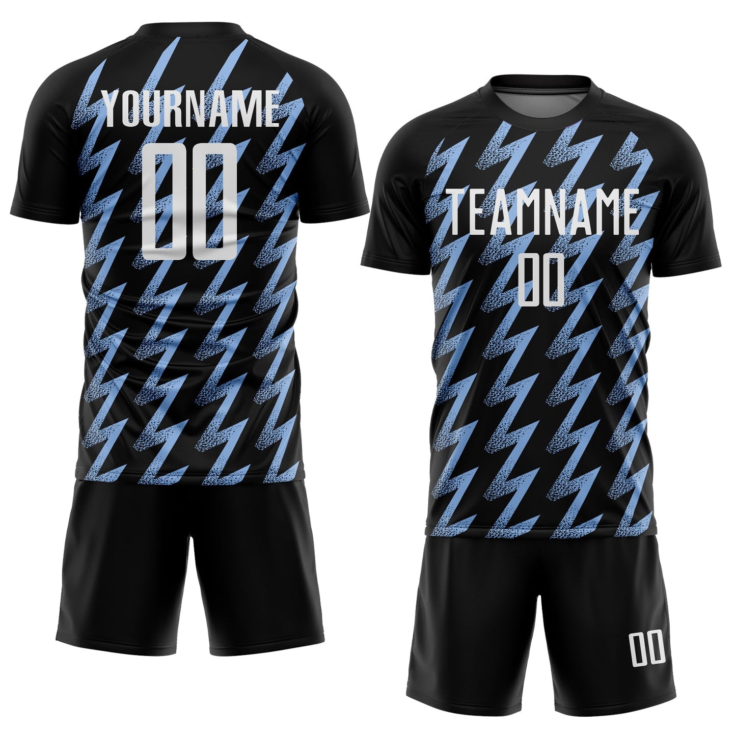 Custom Black White-Light Blue Zigzag Shape Sublimation Soccer Uniform Jersey view 2