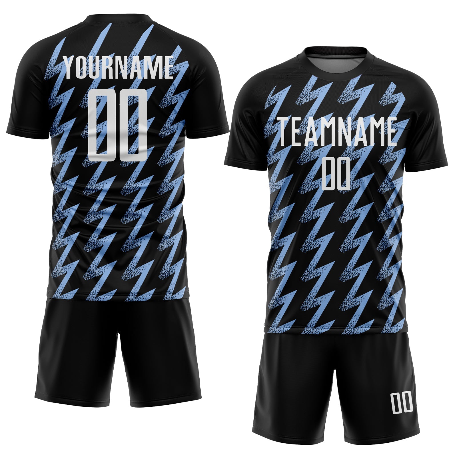 Custom Black White-Light Blue Zigzag Shape Sublimation Soccer Uniform Jersey view 2