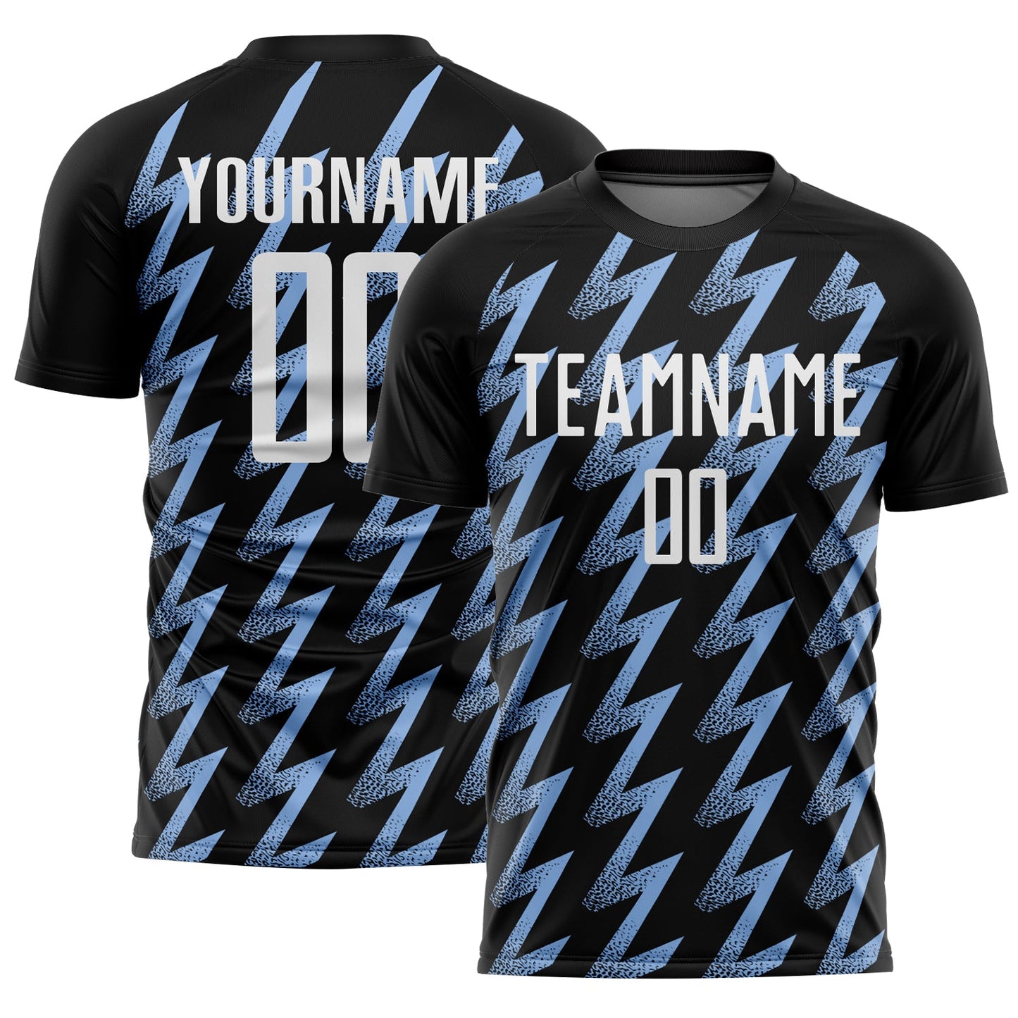 Custom Black White-Light Blue Zigzag Shape Sublimation Soccer Uniform Jersey - Main View