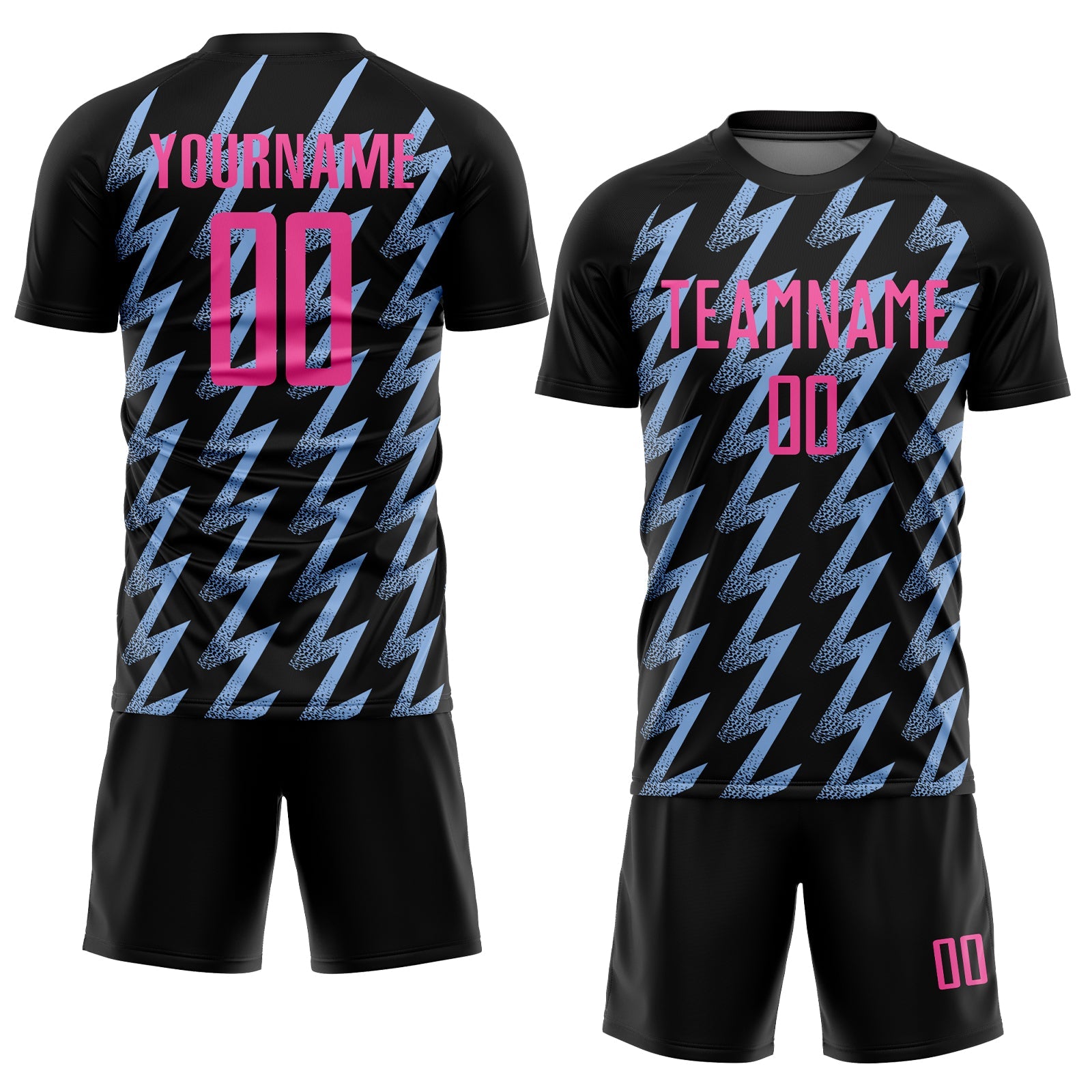 Custom Black Pink-Light Blue Zigzag Shape Sublimation Soccer Uniform Jersey view 2