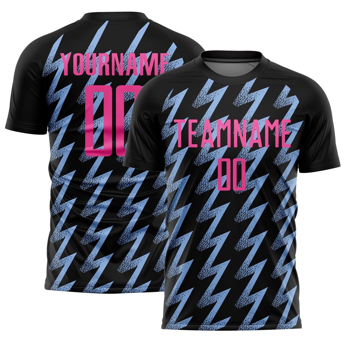 Custom Black Pink-Light Blue Zigzag Shape Sublimation Soccer Uniform Jersey - Main View