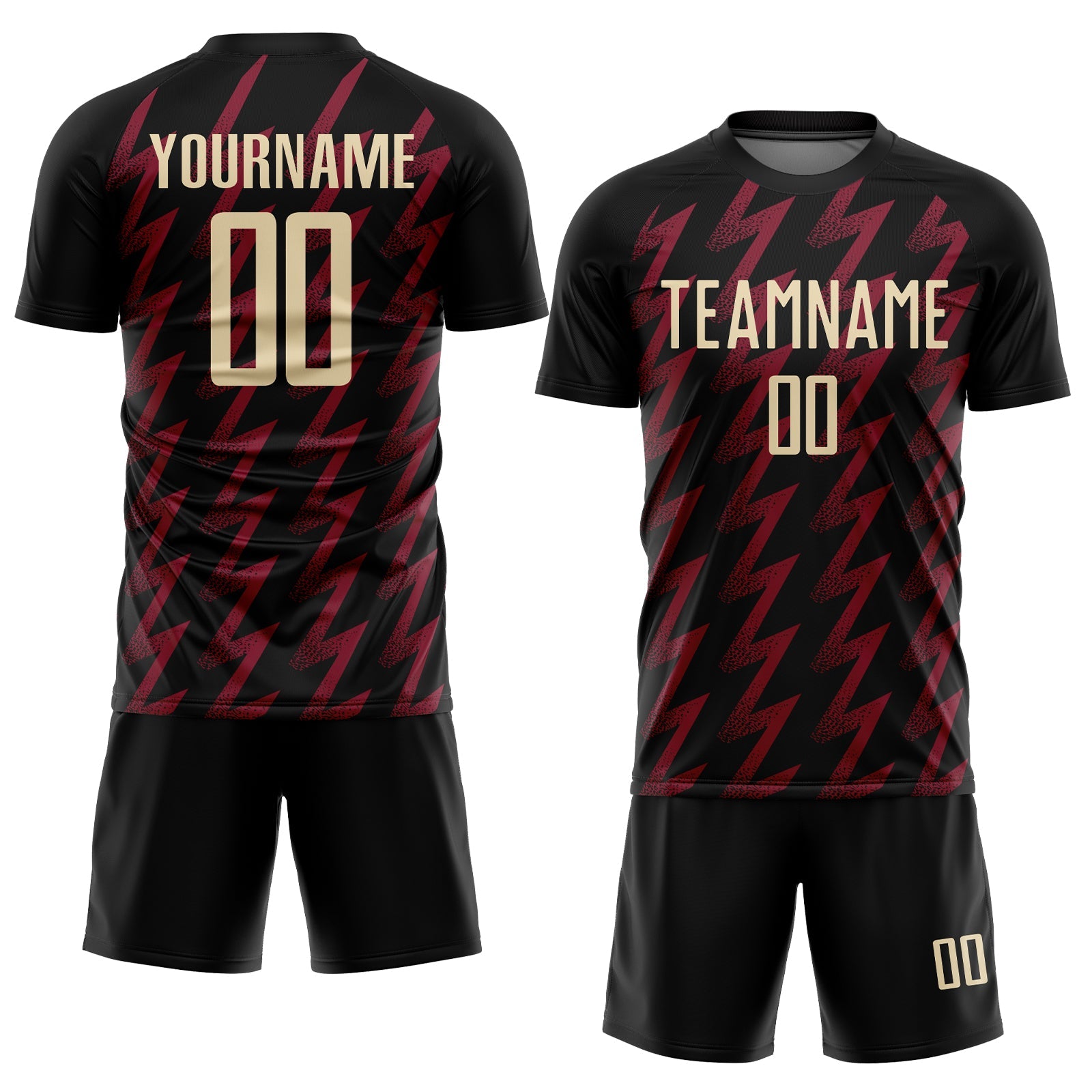 Custom Black Cream-Crimson Zigzag Shape Sublimation Soccer Uniform Jersey view 2