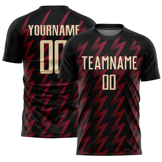 Custom Black Cream-Crimson Zigzag Shape Sublimation Soccer Uniform Jersey - Main View