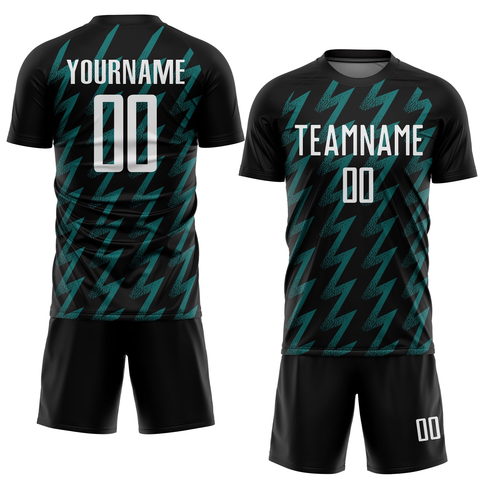 Custom Black White-Teal Zigzag Shape Sublimation Soccer Uniform Jersey view 2