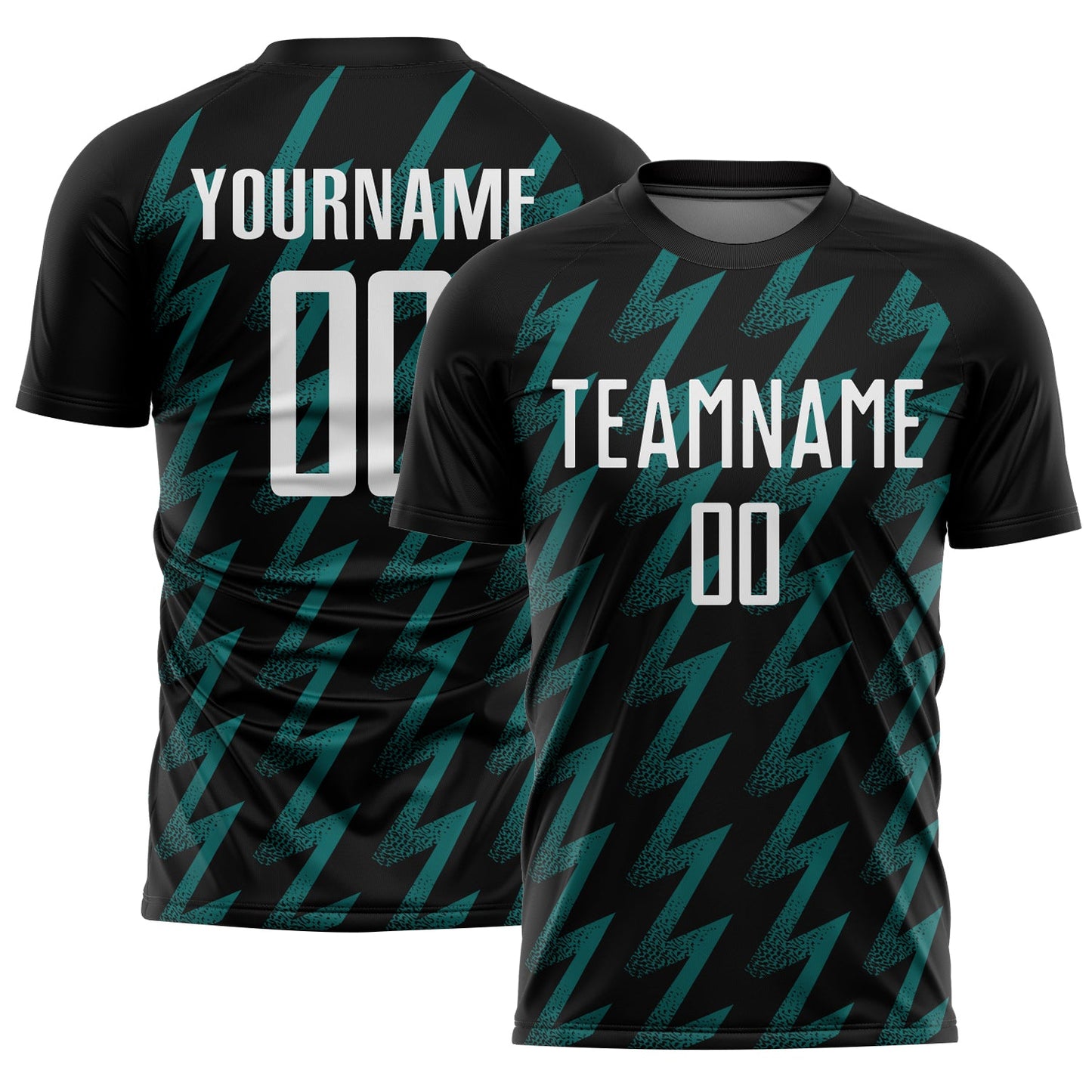 Custom Black White-Teal Zigzag Shape Sublimation Soccer Uniform Jersey - Main View