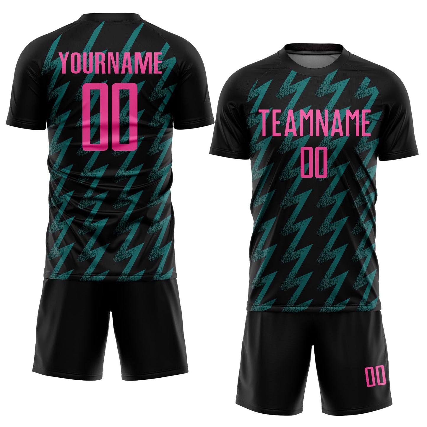 Custom Black Pink-Teal Zigzag Shape Sublimation Soccer Uniform Jersey view 2
