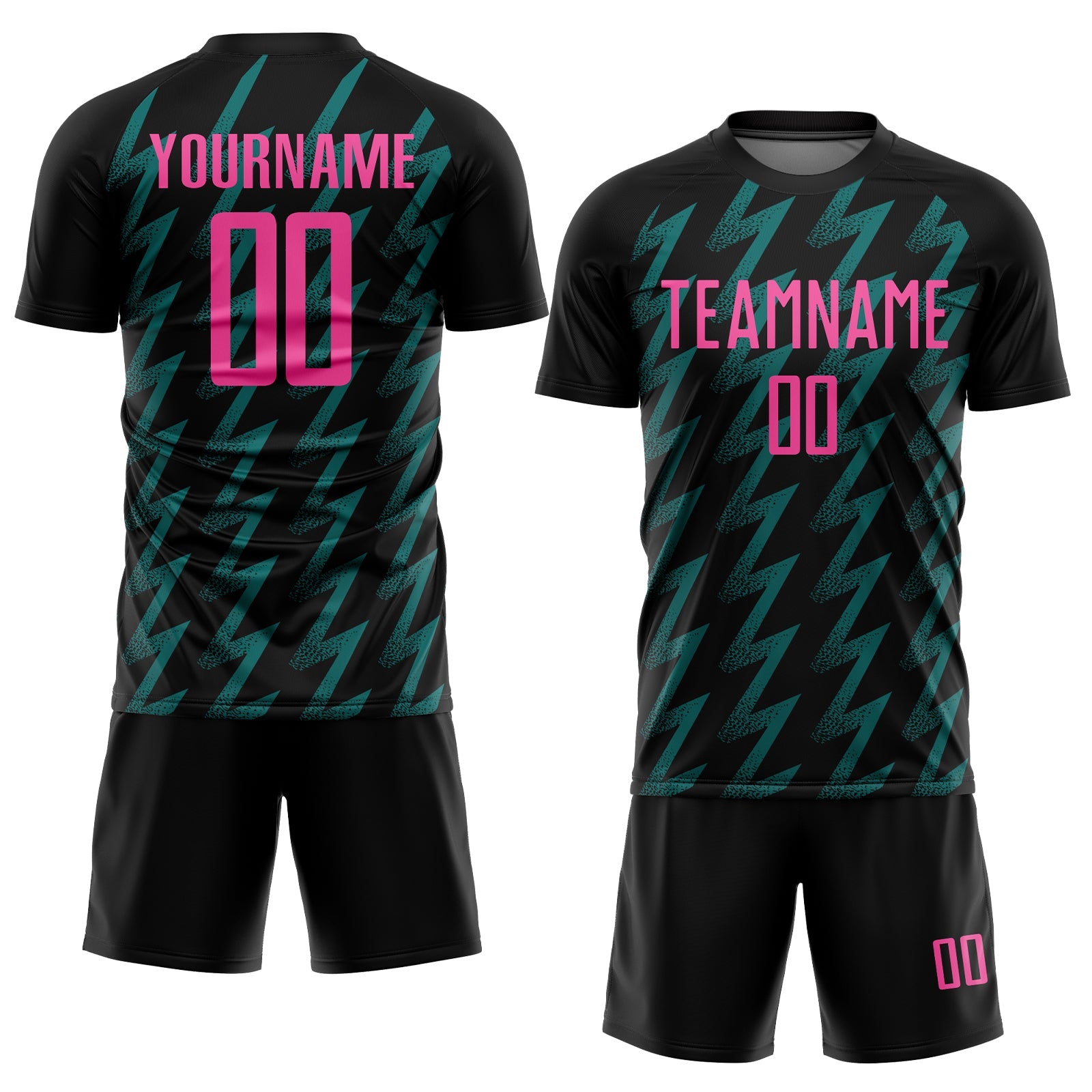 Custom Black Pink-Teal Zigzag Shape Sublimation Soccer Uniform Jersey view 2