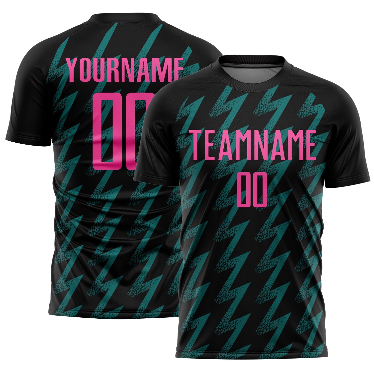 Custom Black Pink-Teal Zigzag Shape Sublimation Soccer Uniform Jersey - Main View