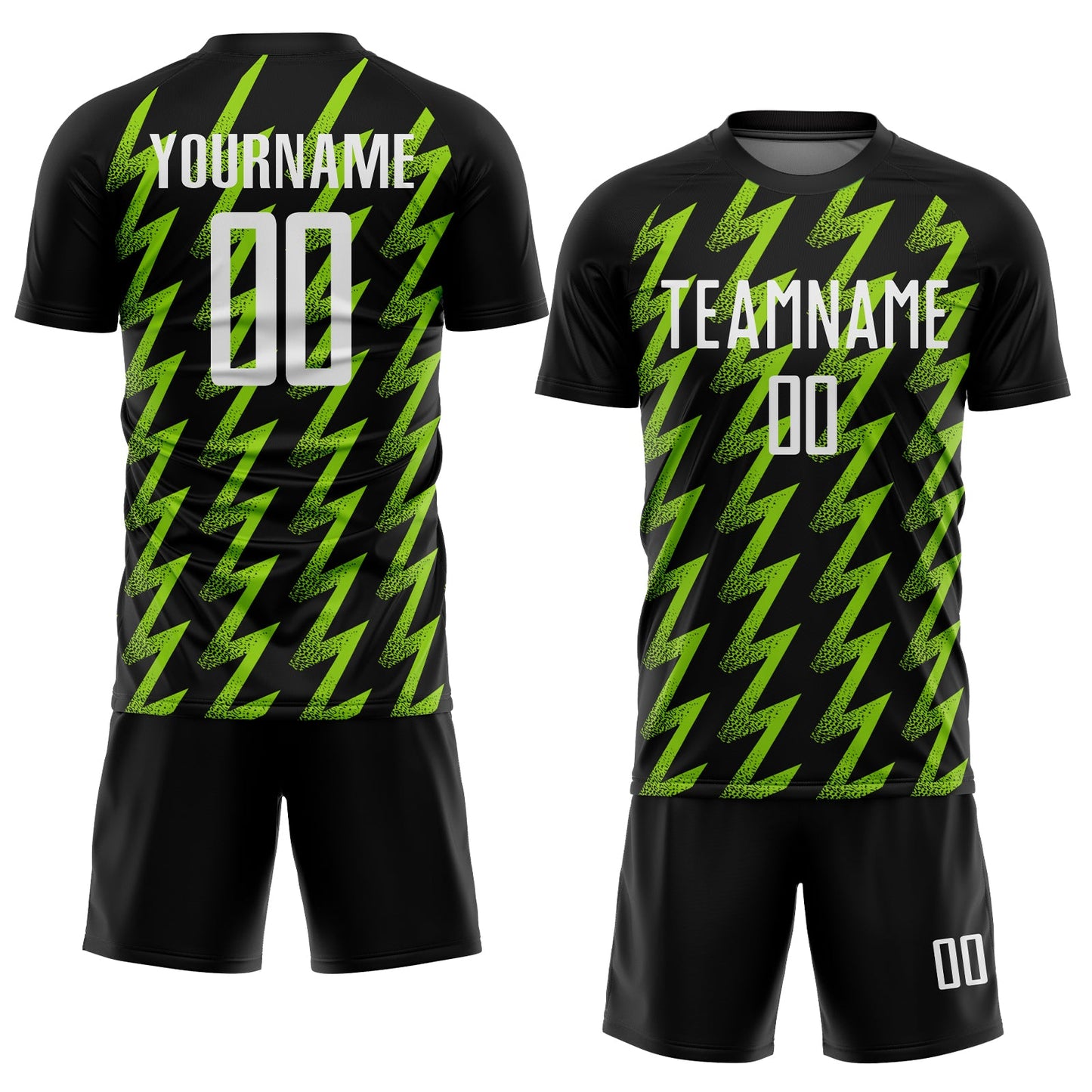 Custom Black White-Neon Green Zigzag Shape Sublimation Soccer Uniform Jersey view 2