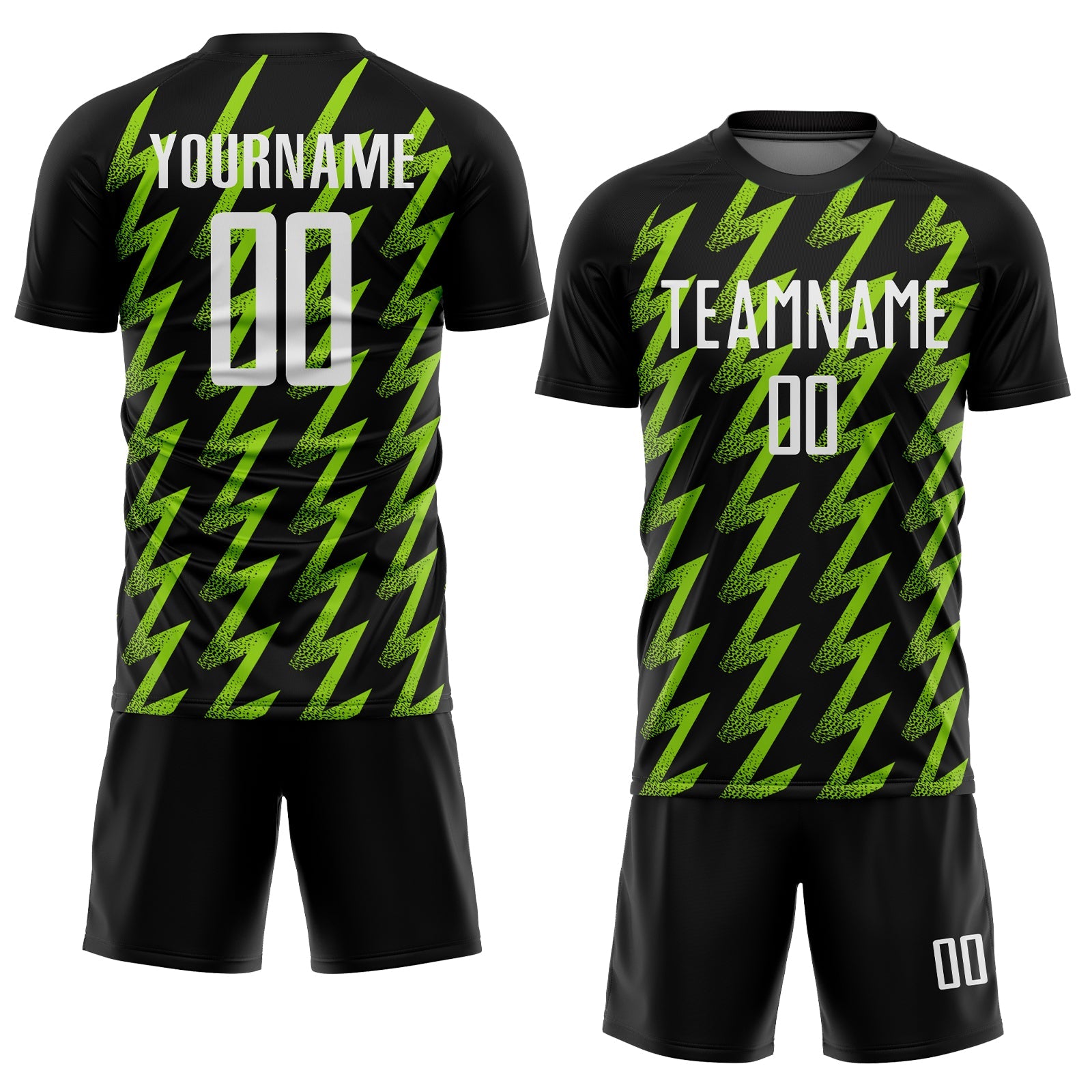 Custom Black White-Neon Green Zigzag Shape Sublimation Soccer Uniform Jersey view 2
