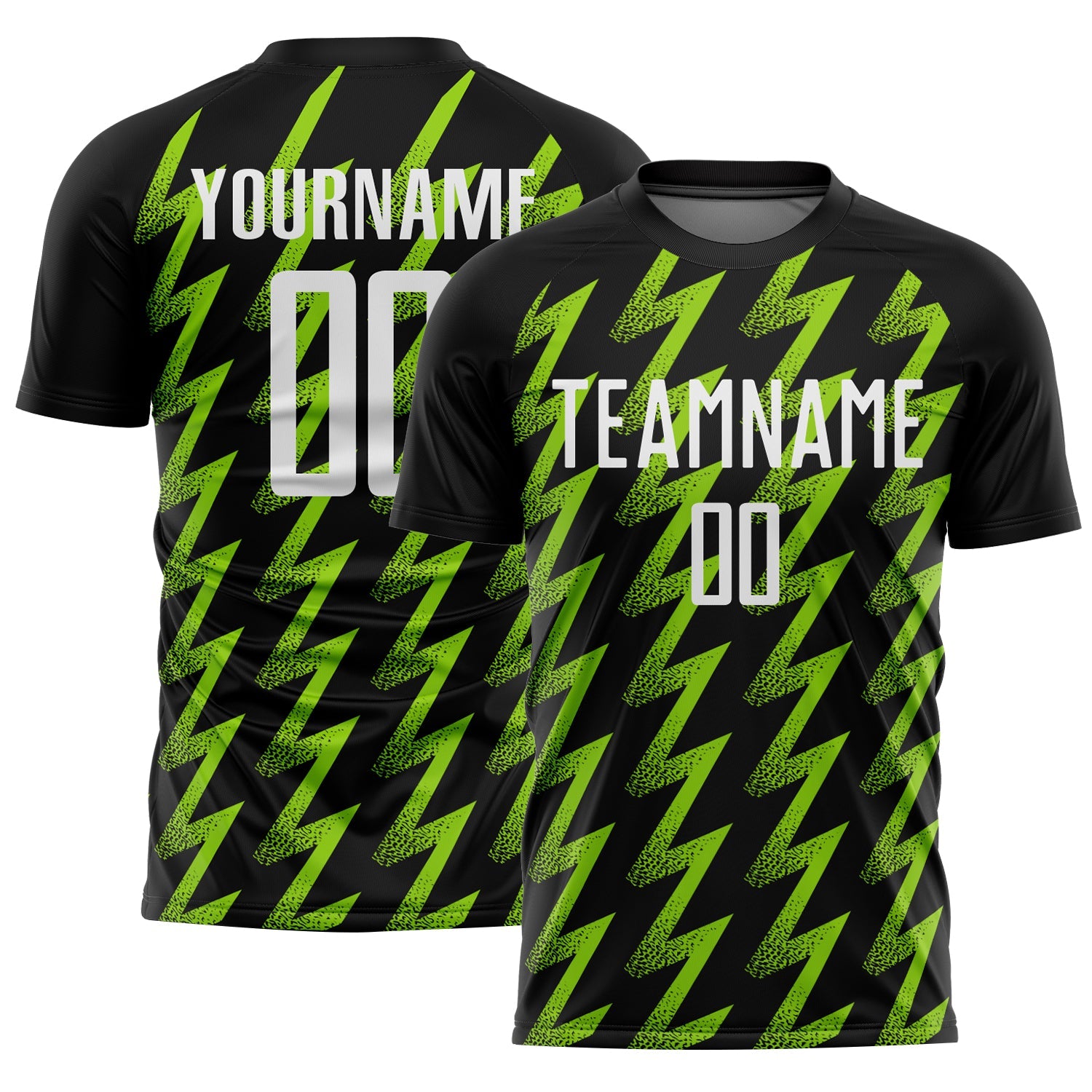 Custom Black White-Neon Green Zigzag Shape Sublimation Soccer Uniform Jersey - Main View