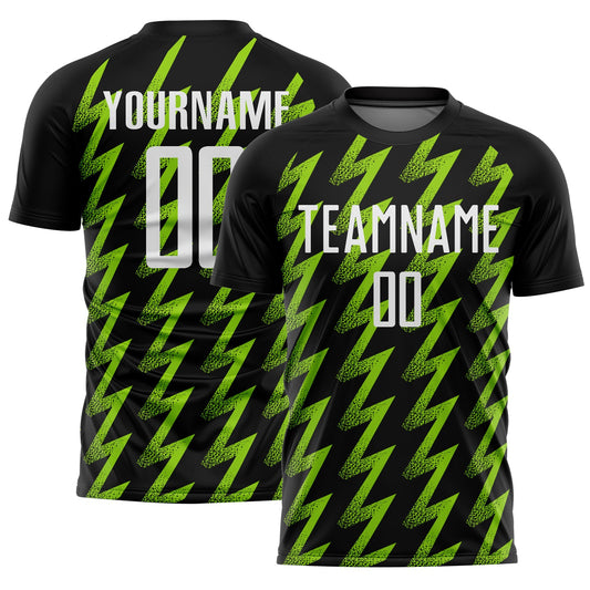 Custom Black White-Neon Green Zigzag Shape Sublimation Soccer Uniform Jersey - Main View