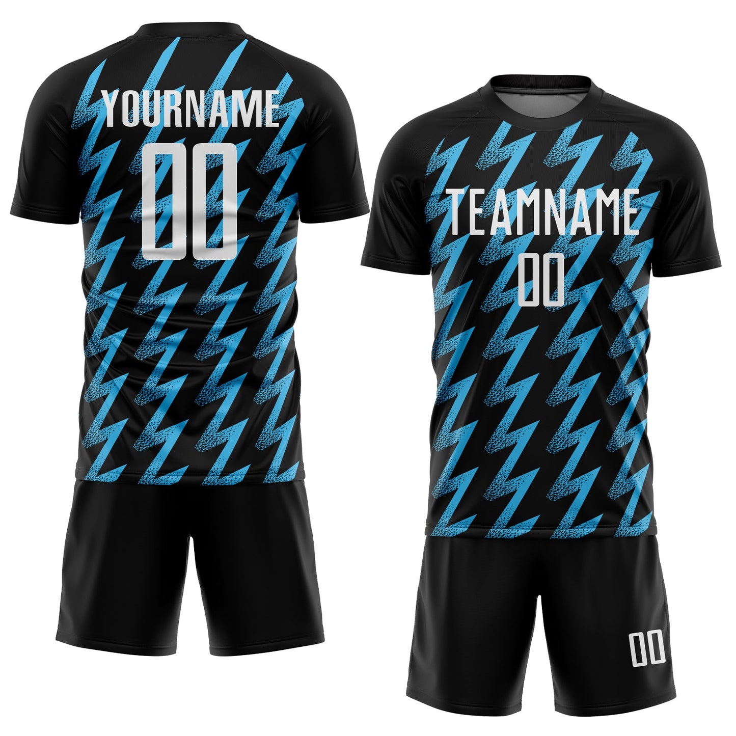 Custom Black White-Sky Blue Zigzag Shape Sublimation Soccer Uniform Jersey view 2