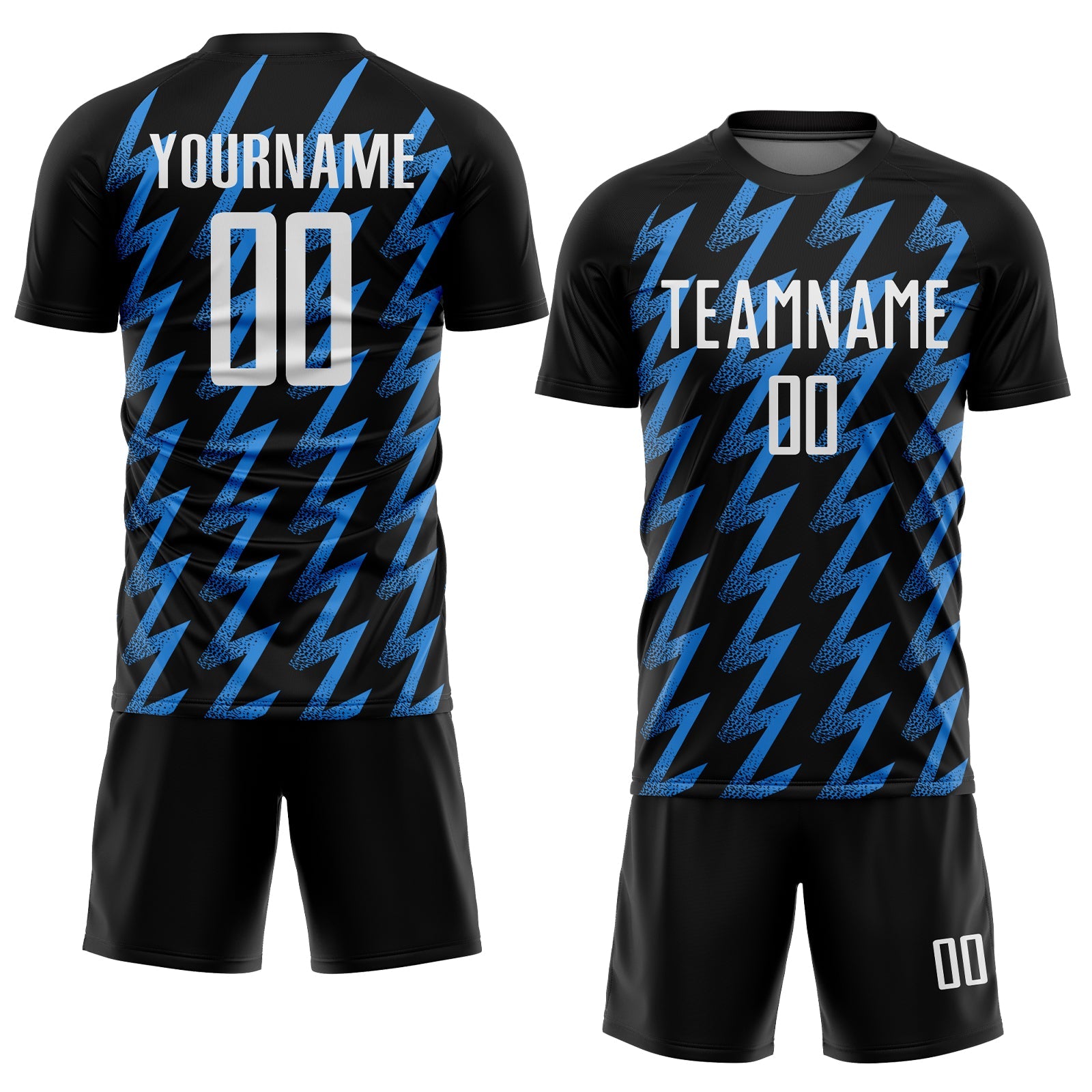 Custom Black White-Powder Blue Zigzag Shape Sublimation Soccer Uniform Jersey view 2