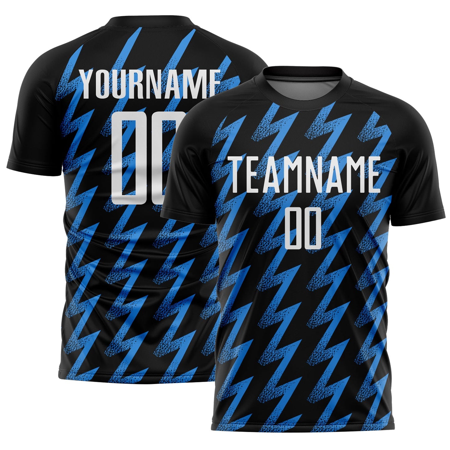 Custom Black White-Powder Blue Zigzag Shape Sublimation Soccer Uniform Jersey - Main View