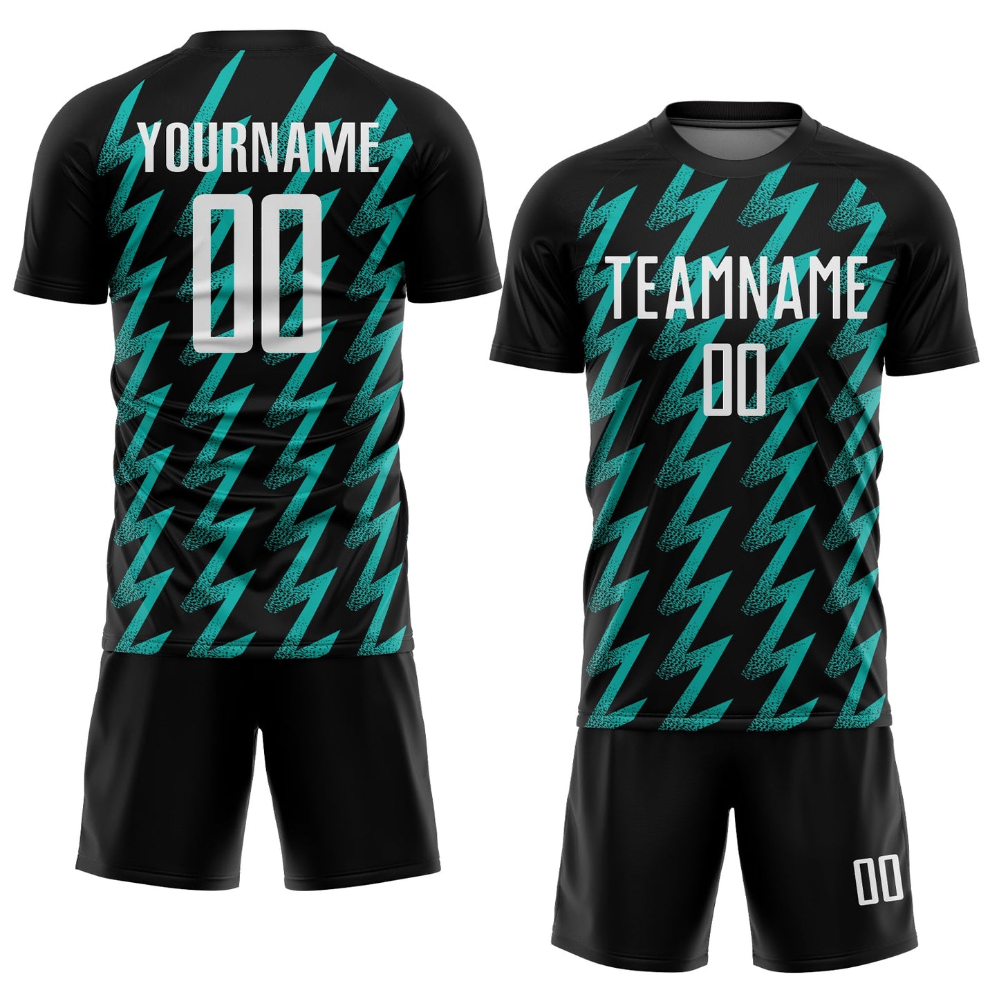 Custom Black White-Aqua Zigzag Shape Sublimation Soccer Uniform Jersey view 2