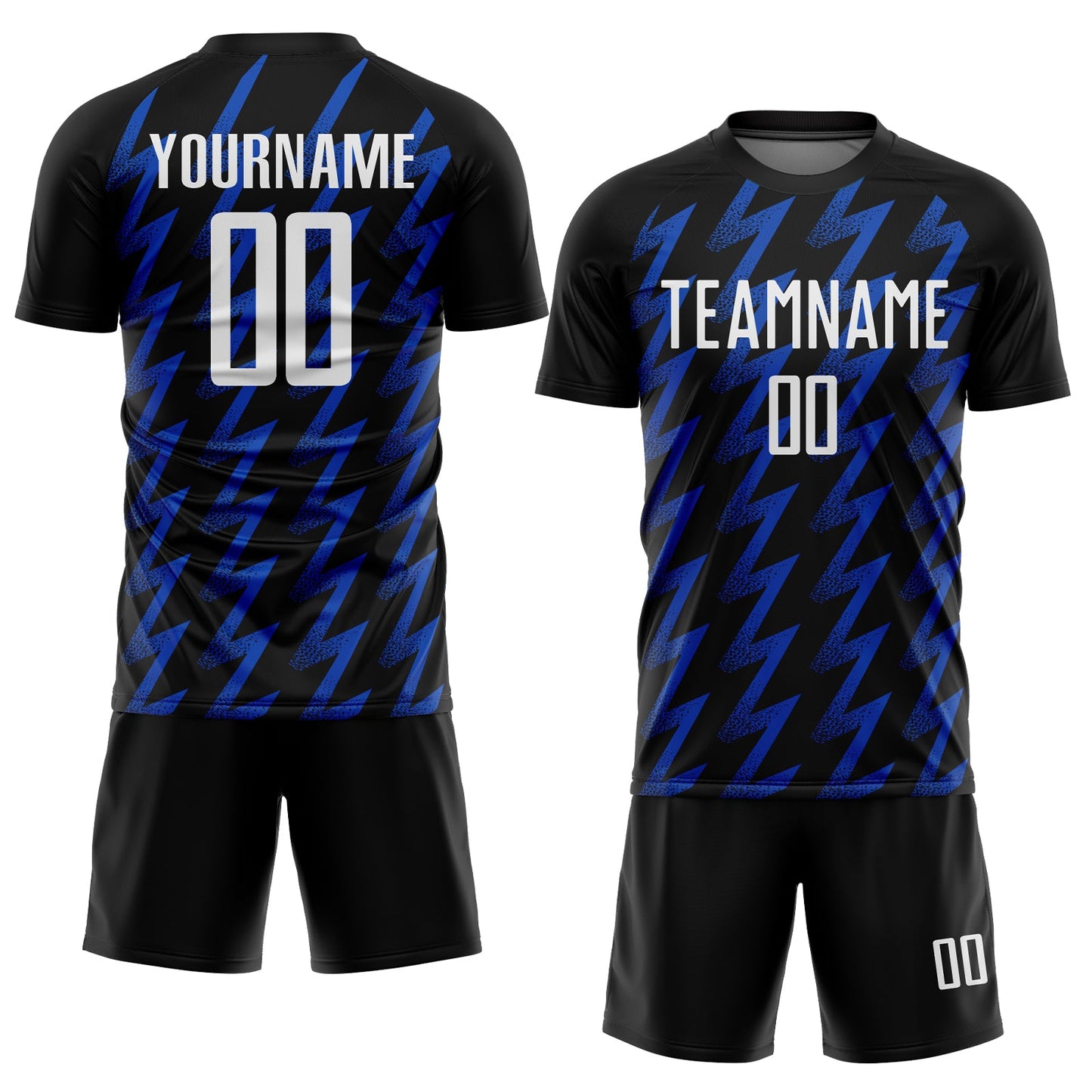 Custom Black White-Thunder Blue Zigzag Shape Sublimation Soccer Uniform Jersey view 2