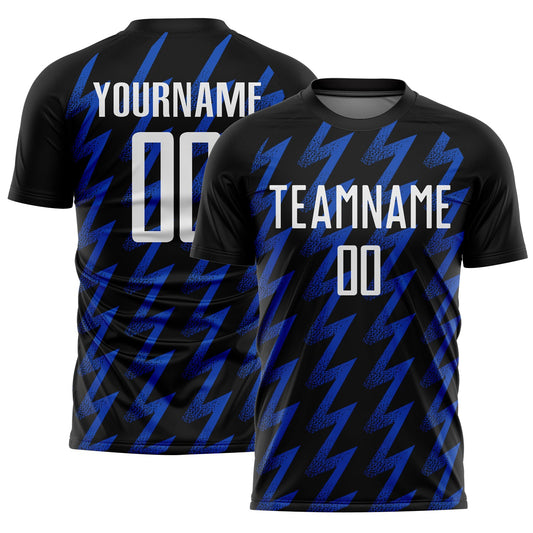 Custom Black White-Thunder Blue Zigzag Shape Sublimation Soccer Uniform Jersey - Main View