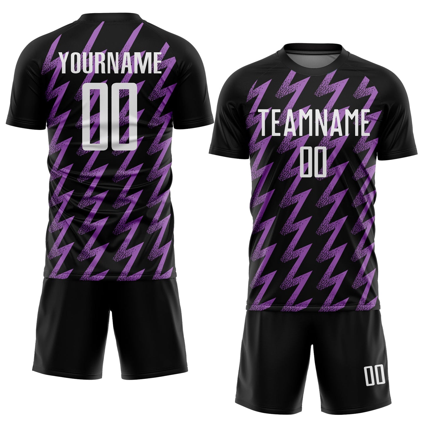 Custom Black White-Medium Purple Zigzag Shape Sublimation Soccer Uniform Jersey view 2