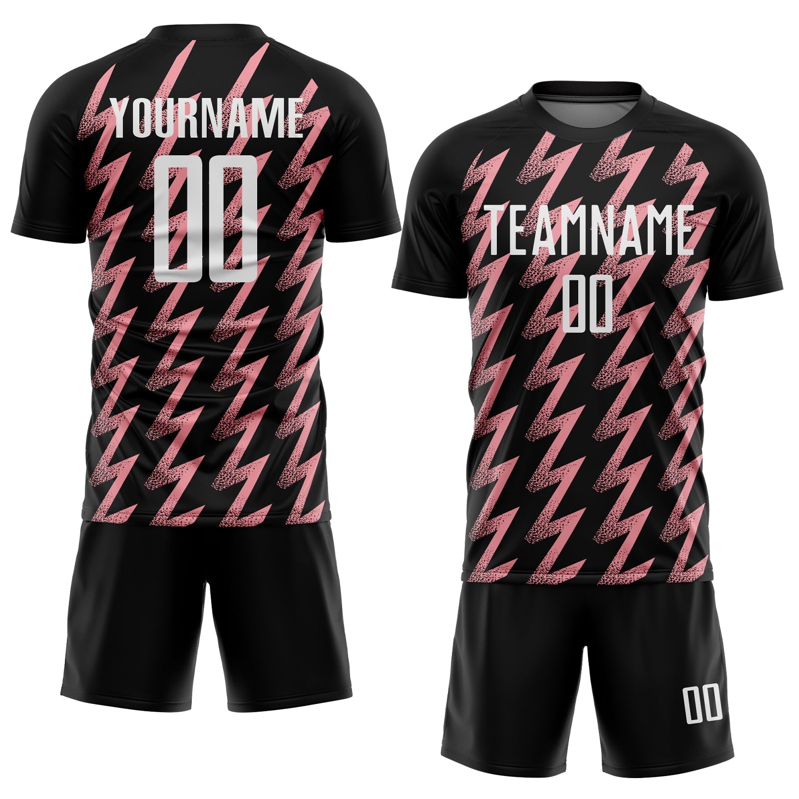 Custom Black White-Medium Pink Zigzag Shape Sublimation Soccer Uniform Jersey view 2