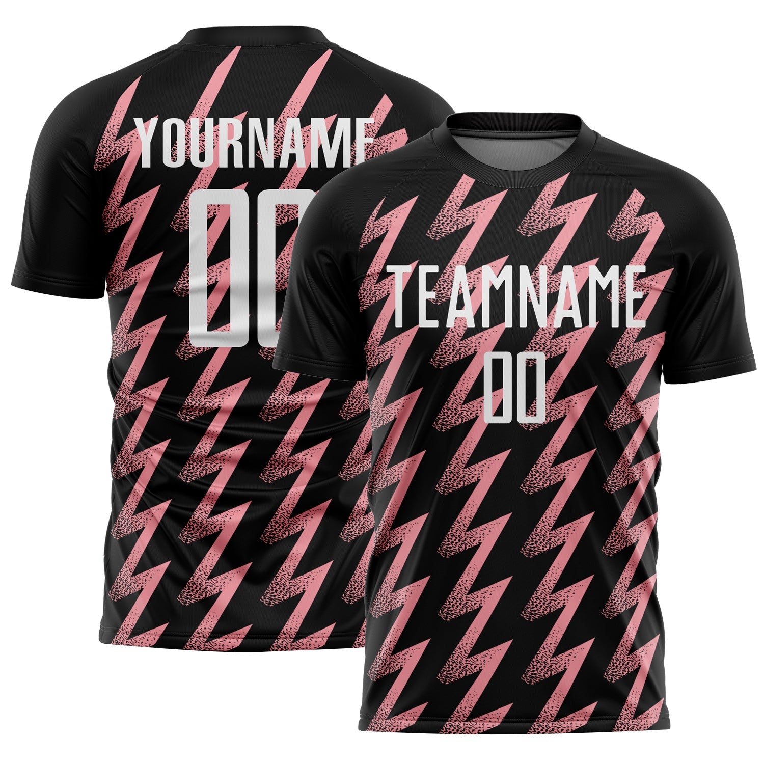 Custom Black White-Medium Pink Zigzag Shape Sublimation Soccer Uniform Jersey - Main View