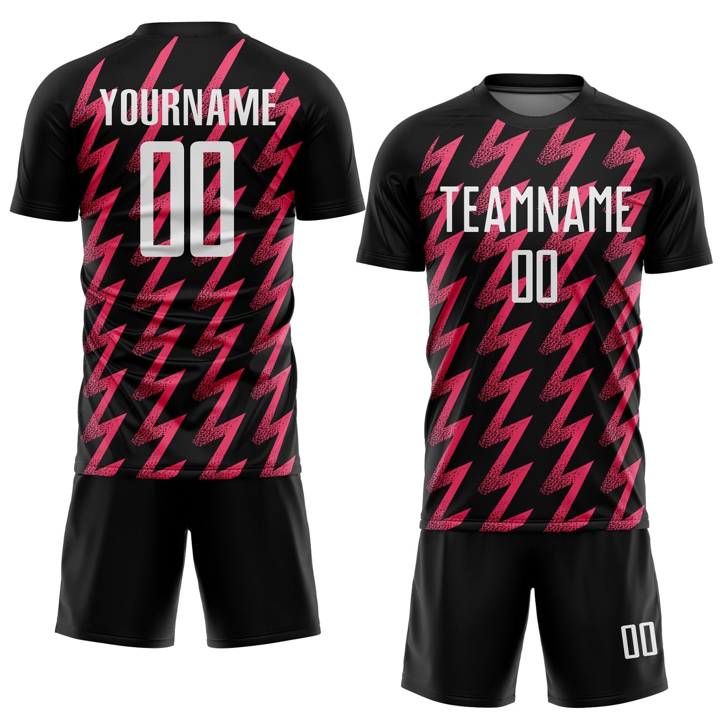 Custom Black White-Neon Pink Zigzag Shape Sublimation Soccer Uniform Jersey view 2
