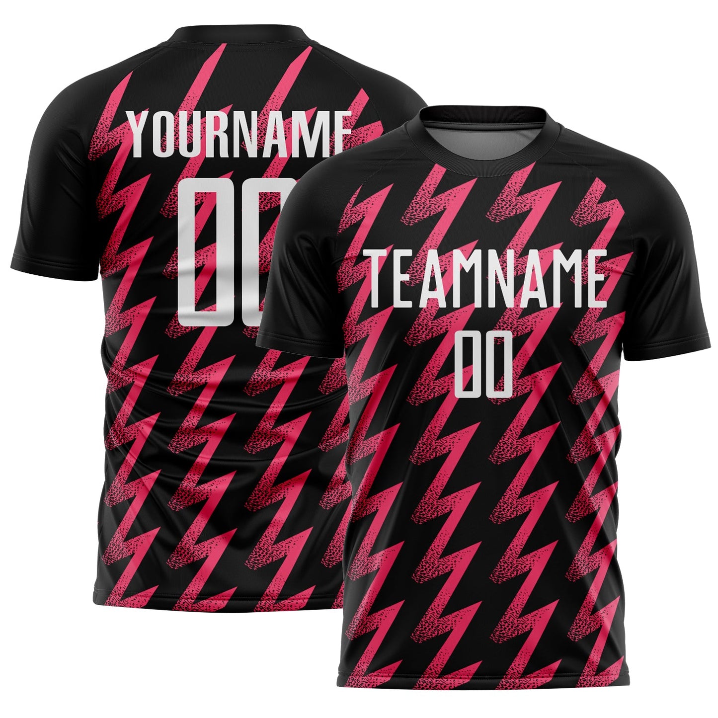 Custom Black White-Neon Pink Zigzag Shape Sublimation Soccer Uniform Jersey - Main View