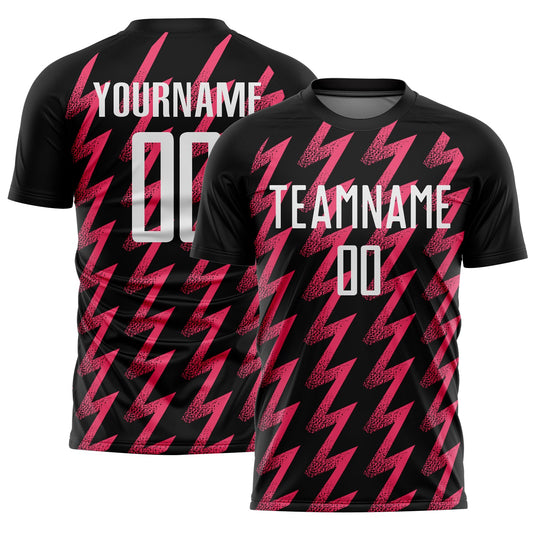 Custom Black White-Neon Pink Zigzag Shape Sublimation Soccer Uniform Jersey - Main View