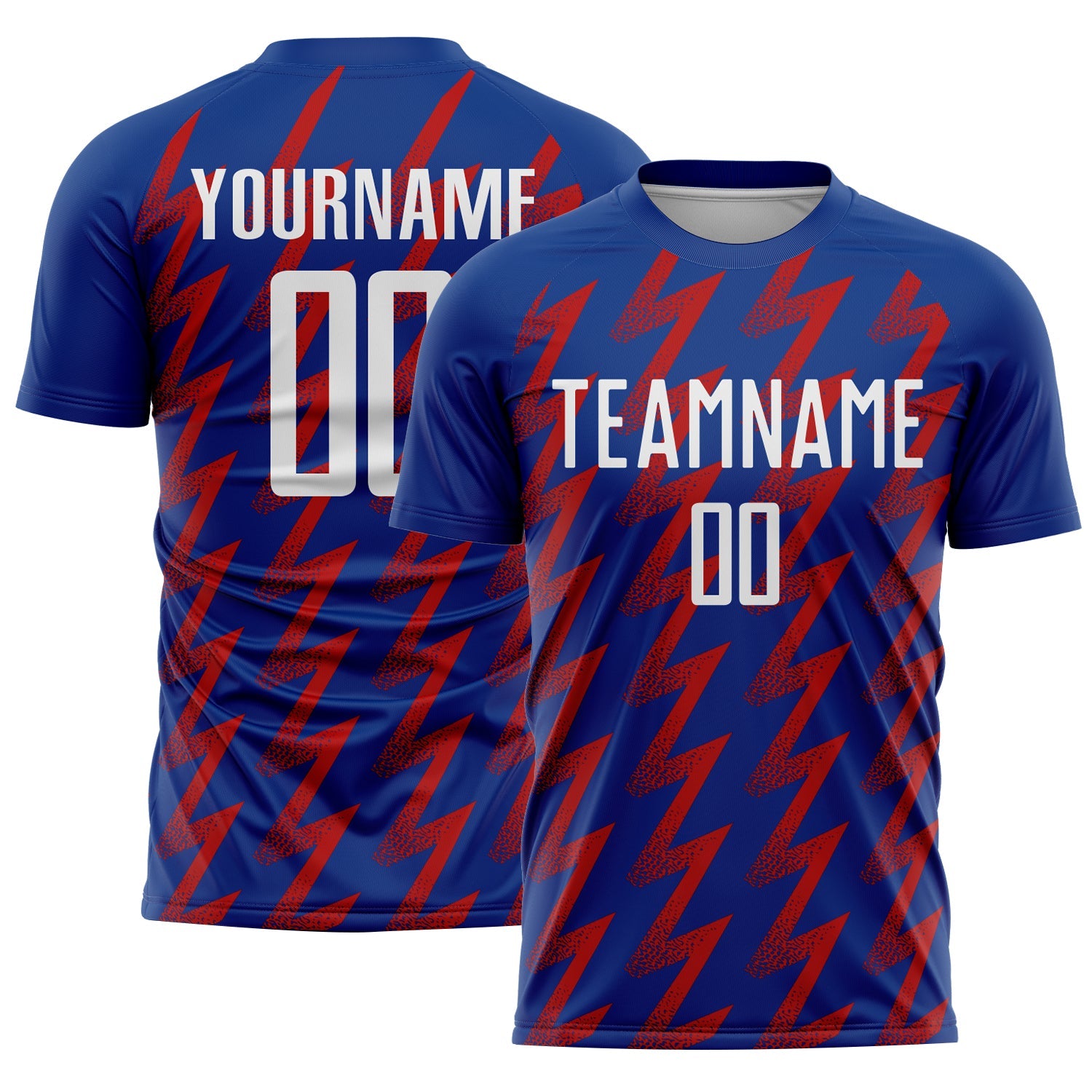 Custom Royal White-Red Zigzag Shape Sublimation Soccer Uniform Jersey - Main View