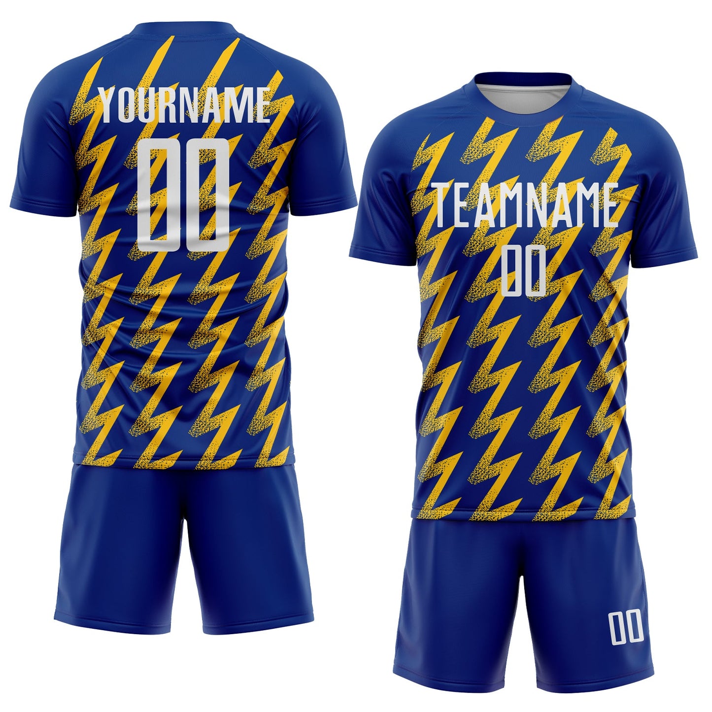 Custom Royal White-Yellow Zigzag Shape Sublimation Soccer Uniform Jersey view 2