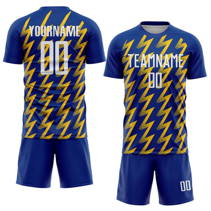 Custom Royal White-Yellow Zigzag Shape Sublimation Soccer Uniform Jersey view 2