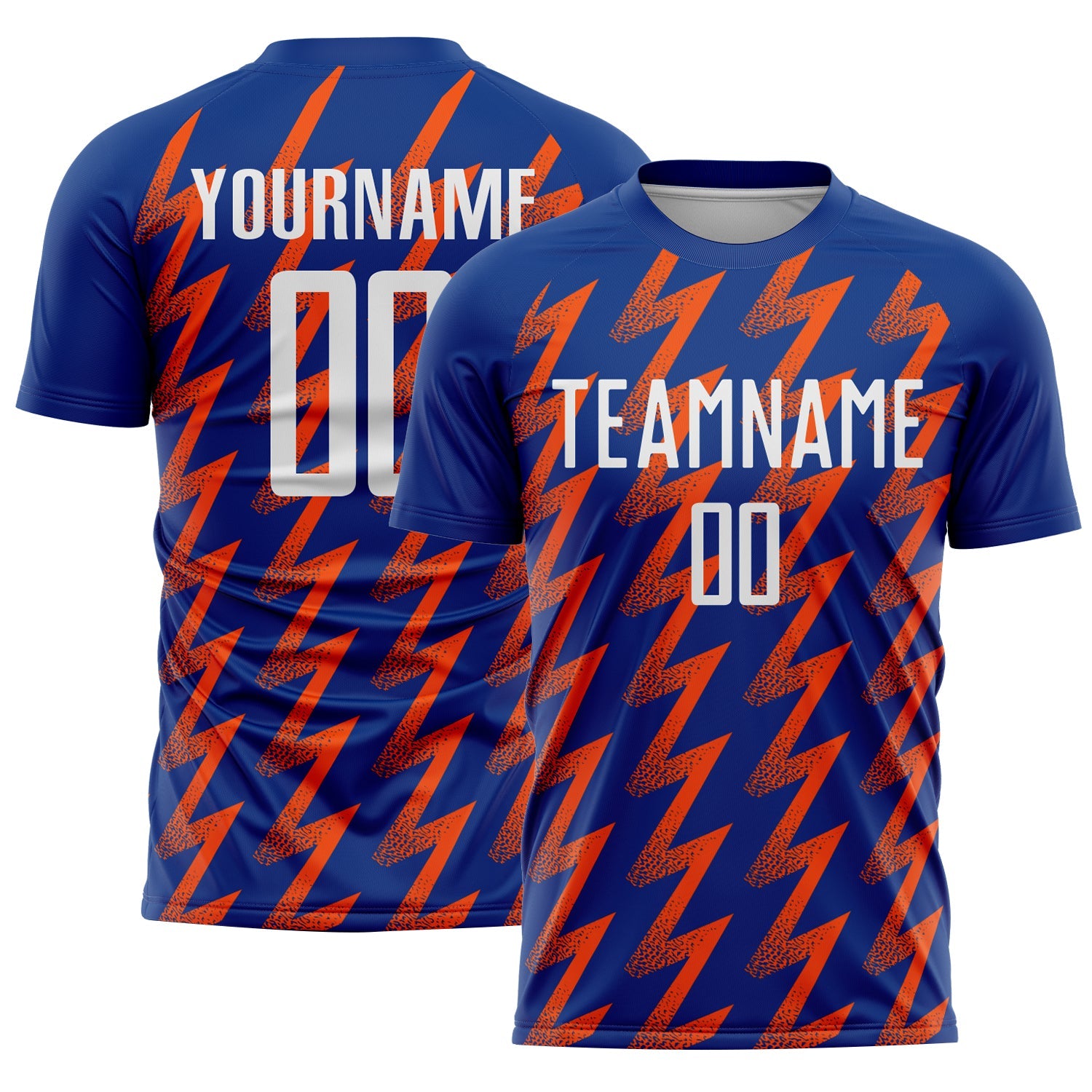 Custom Royal White-Orange Zigzag Shape Sublimation Soccer Uniform Jersey - Main View